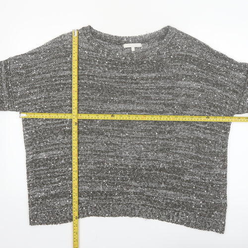 Next Women Grey Sequin Knit 3/4 Sleeve Crew Neck Pullover Jumper L