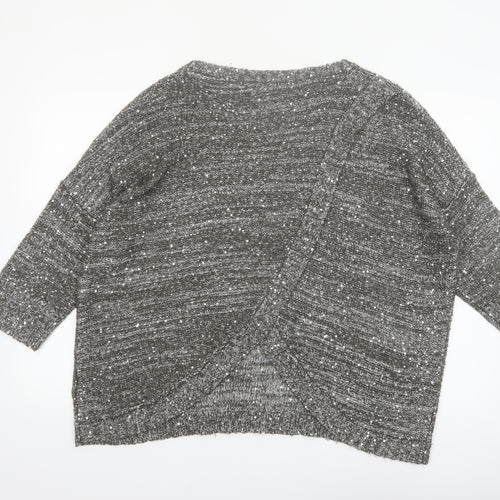 Next Women Grey Sequin Knit 3/4 Sleeve Crew Neck Pullover Jumper L
