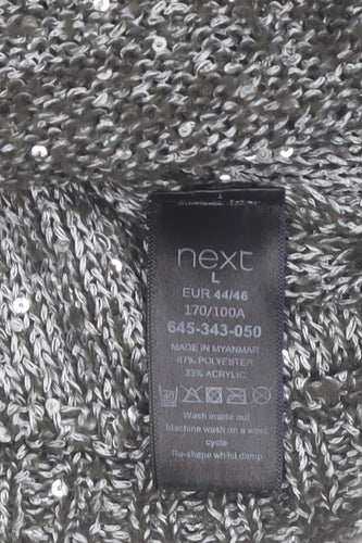Next Women Grey Sequin Knit 3/4 Sleeve Crew Neck Pullover Jumper L