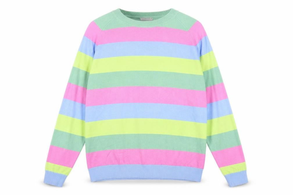 Front view of b.young Women's Multicoloured Striped jumper, size M, Knit