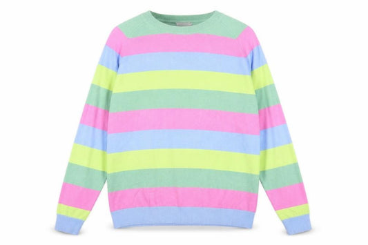 Front view of b.young Women's Multicoloured Striped jumper, size M, Knit