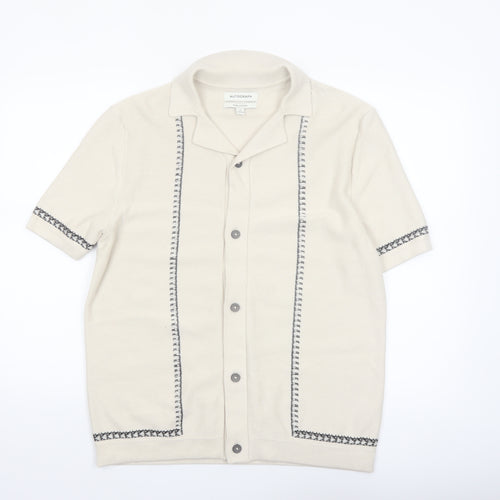Marks and Spencer Autograph Men's Beige Cotton Collared Short Sleeve Cardigan M