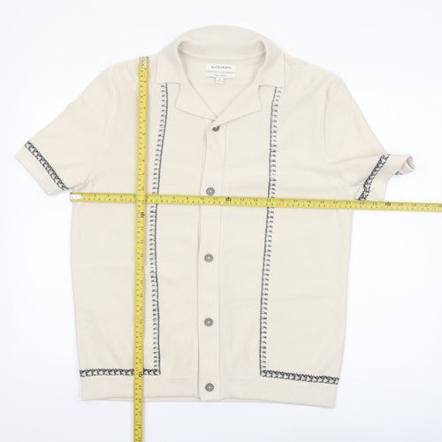 Marks and Spencer Autograph Men's Beige Cotton Collared Short Sleeve Cardigan M