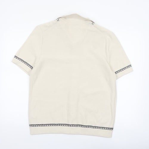 Marks and Spencer Autograph Men's Beige Cotton Collared Short Sleeve Cardigan M