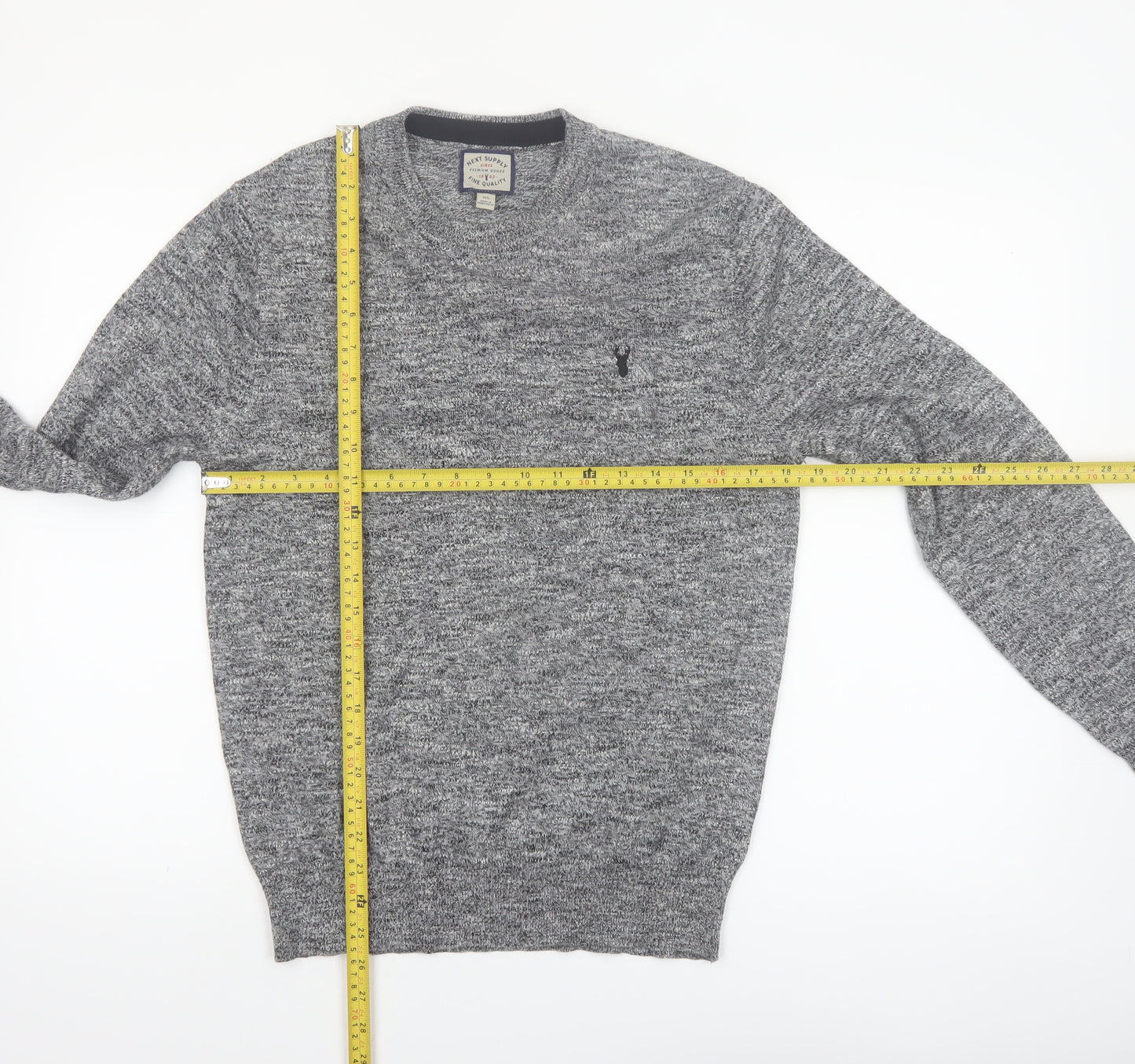 Next Men's Grey Cotton Blend Crew Neck Pullover Jumper XS