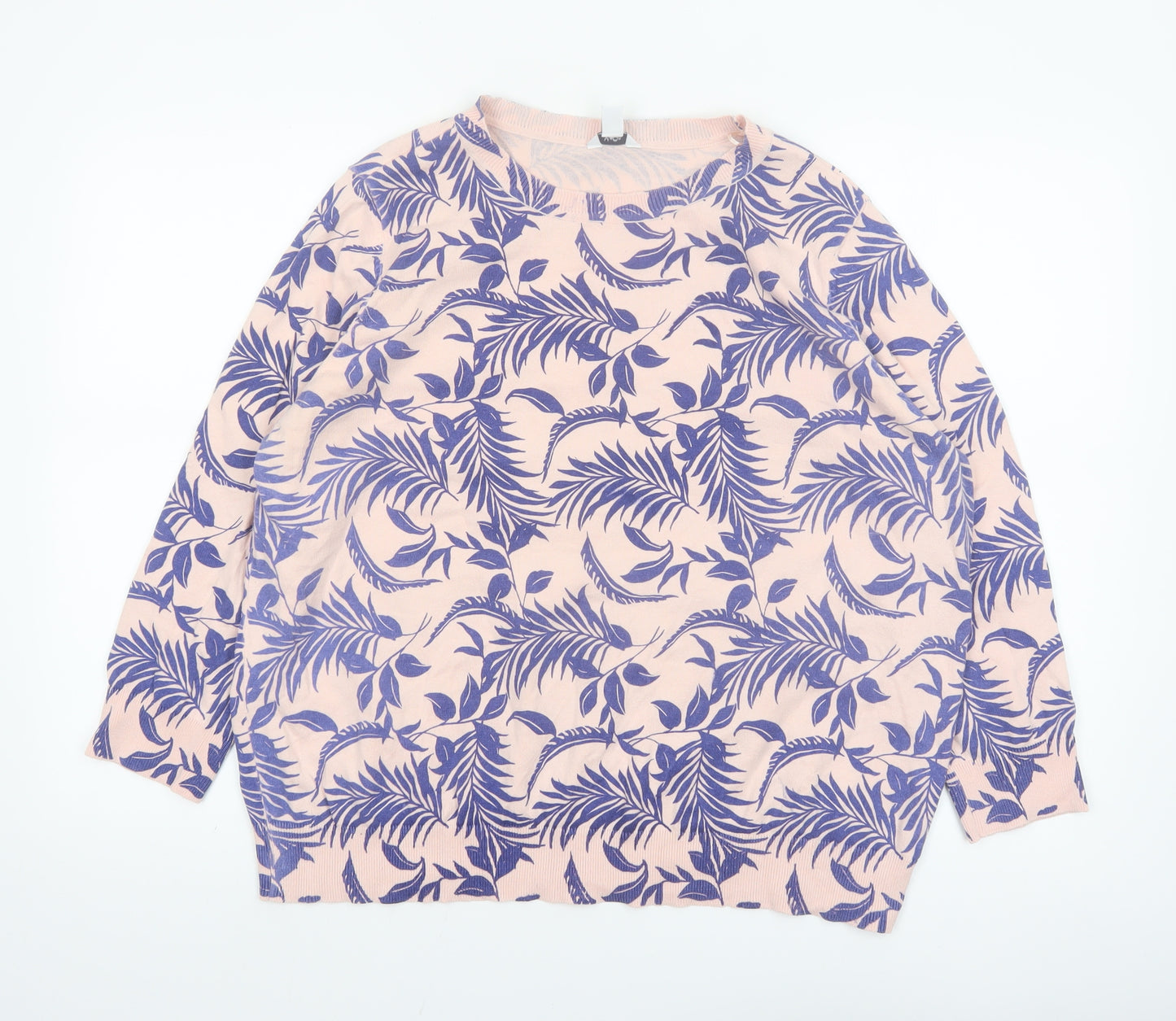 M&Co Women’s Pink Floral Cotton Knit Jumper Size 20
