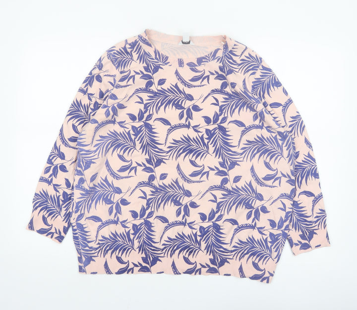 M&Co Women’s Pink Floral Cotton Knit Jumper Size 20