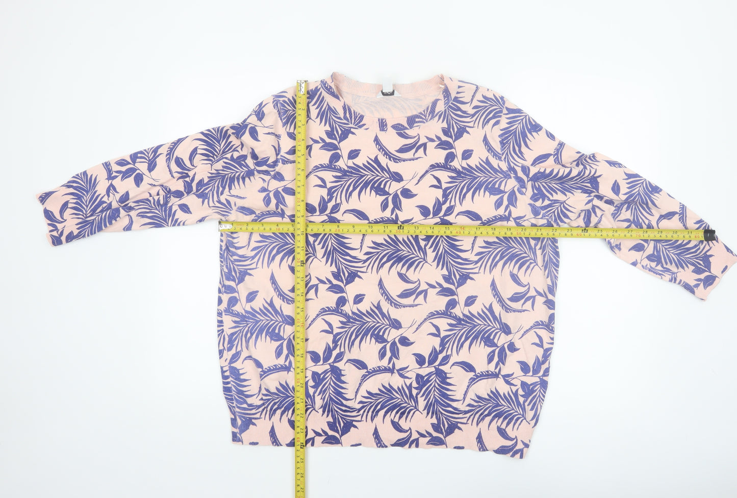 M&Co Women’s Pink Floral Cotton Knit Jumper Size 20