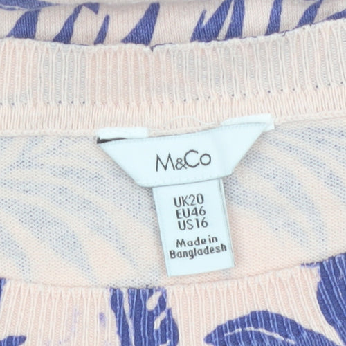 M&Co Women’s Pink Floral Cotton Knit Jumper Size 20
