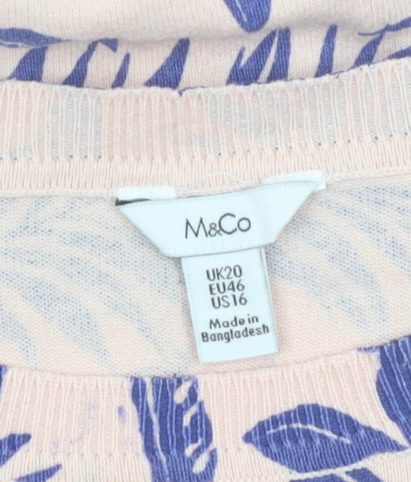 M&Co Women’s Pink Floral Cotton Knit Jumper Size 20