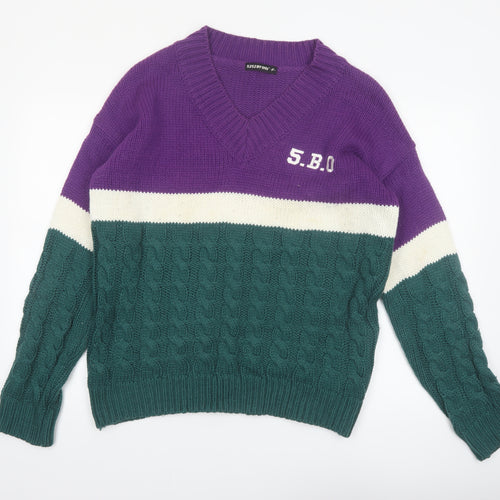 5252 BY O!Oi Women’s Multicoloured Cable-Knit V-Neck Jumper One Size