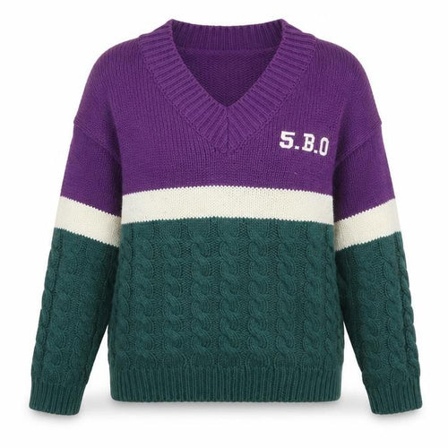 5252 BY O!Oi Women’s Multicoloured Cable-Knit V-Neck Jumper One Size