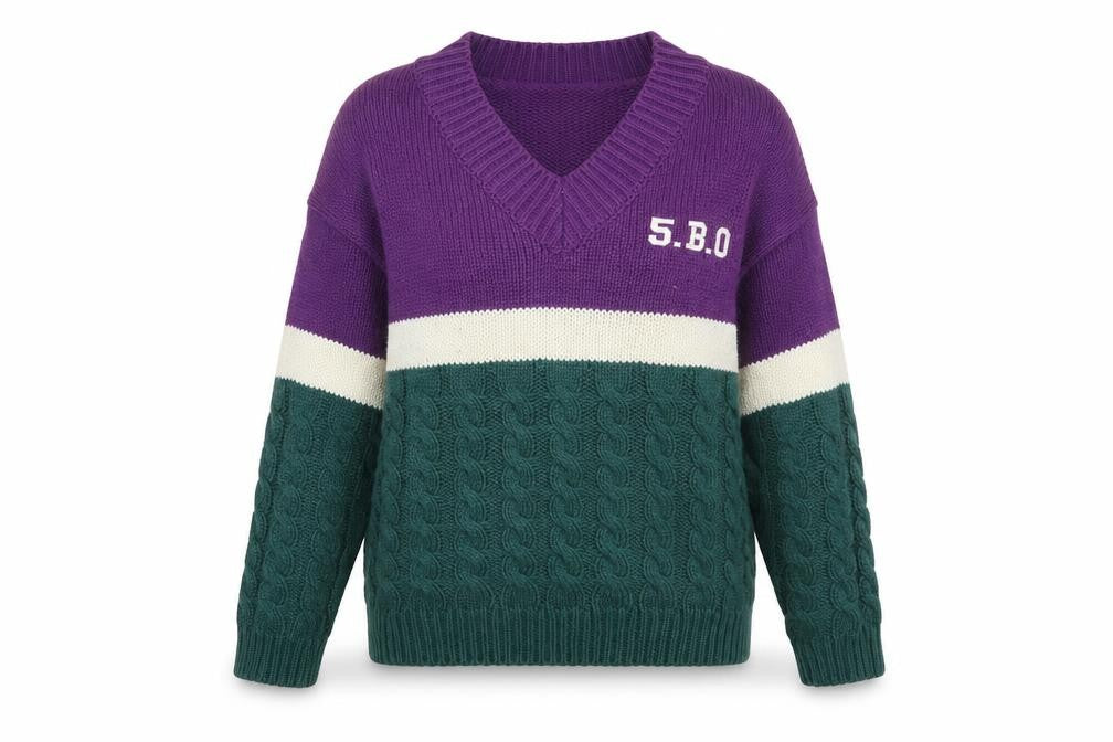5252 BY O!Oi Women’s Multicoloured Cable-Knit V-Neck Jumper One Size