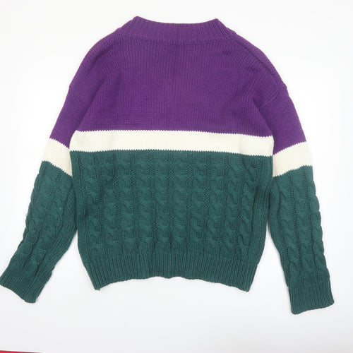 5252 BY O!Oi Women’s Multicoloured Cable-Knit V-Neck Jumper One Size