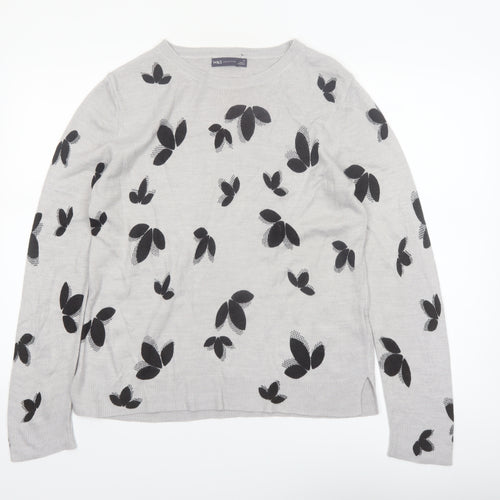 Marks and Spencer Womens Grey Floral Knit Jumper Size 14