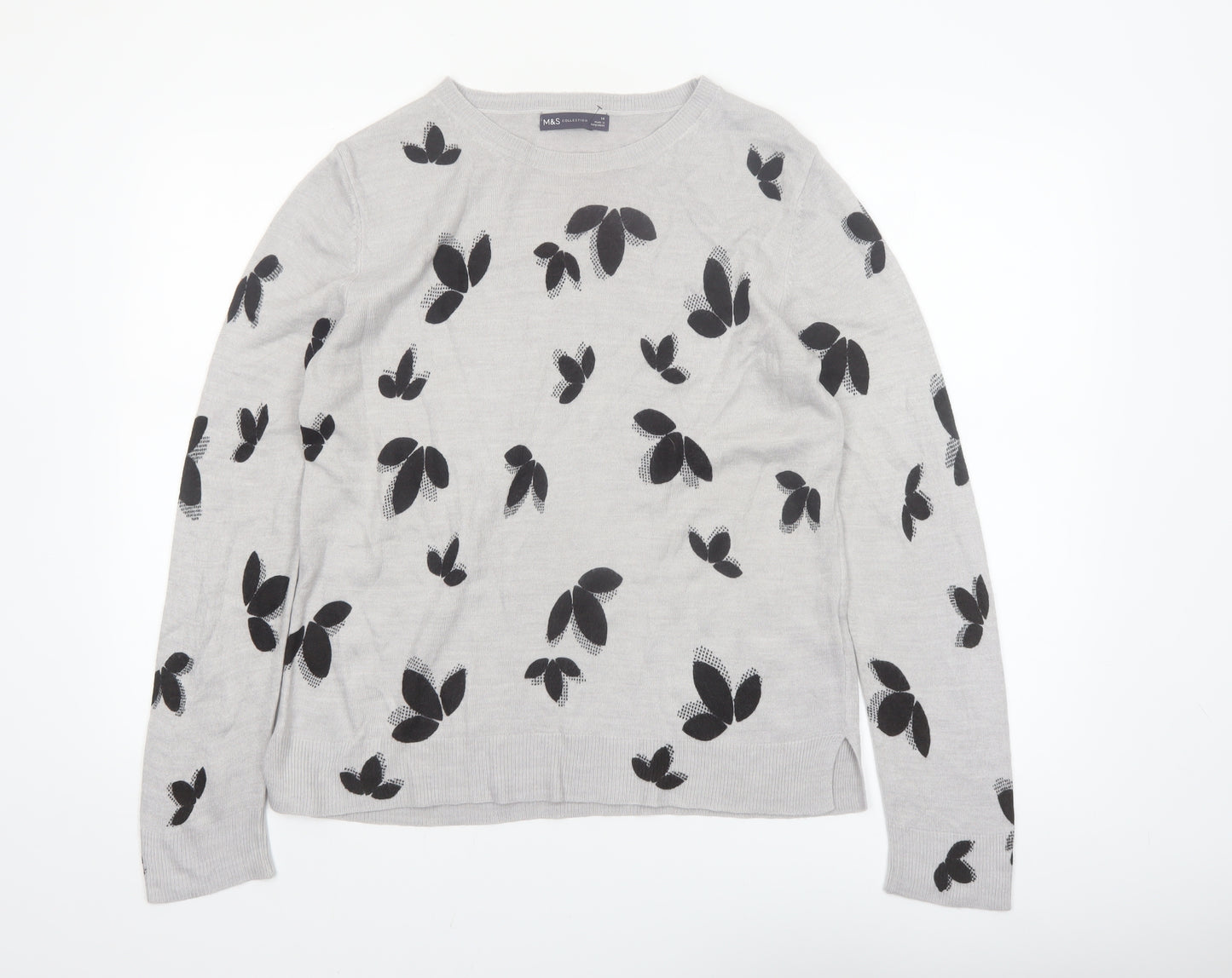 Marks and Spencer Womens Grey Floral Knit Jumper Size 14