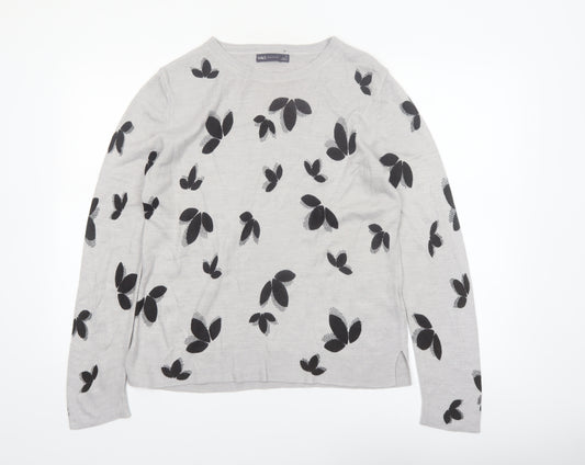 Marks and Spencer Womens Grey Floral Knit Jumper Size 14