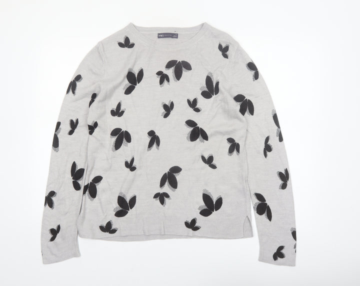 Marks and Spencer Womens Grey Floral Knit Jumper Size 14