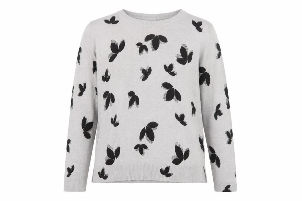 Front view of Marks & Spencer women’s grey floral knit jumper, size UK 14