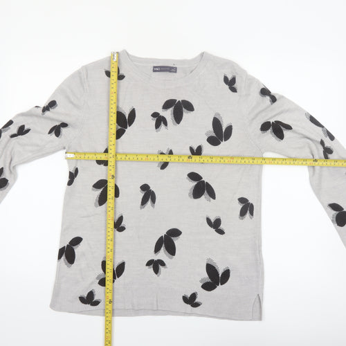 Marks and Spencer Womens Grey Floral Knit Jumper Size 14