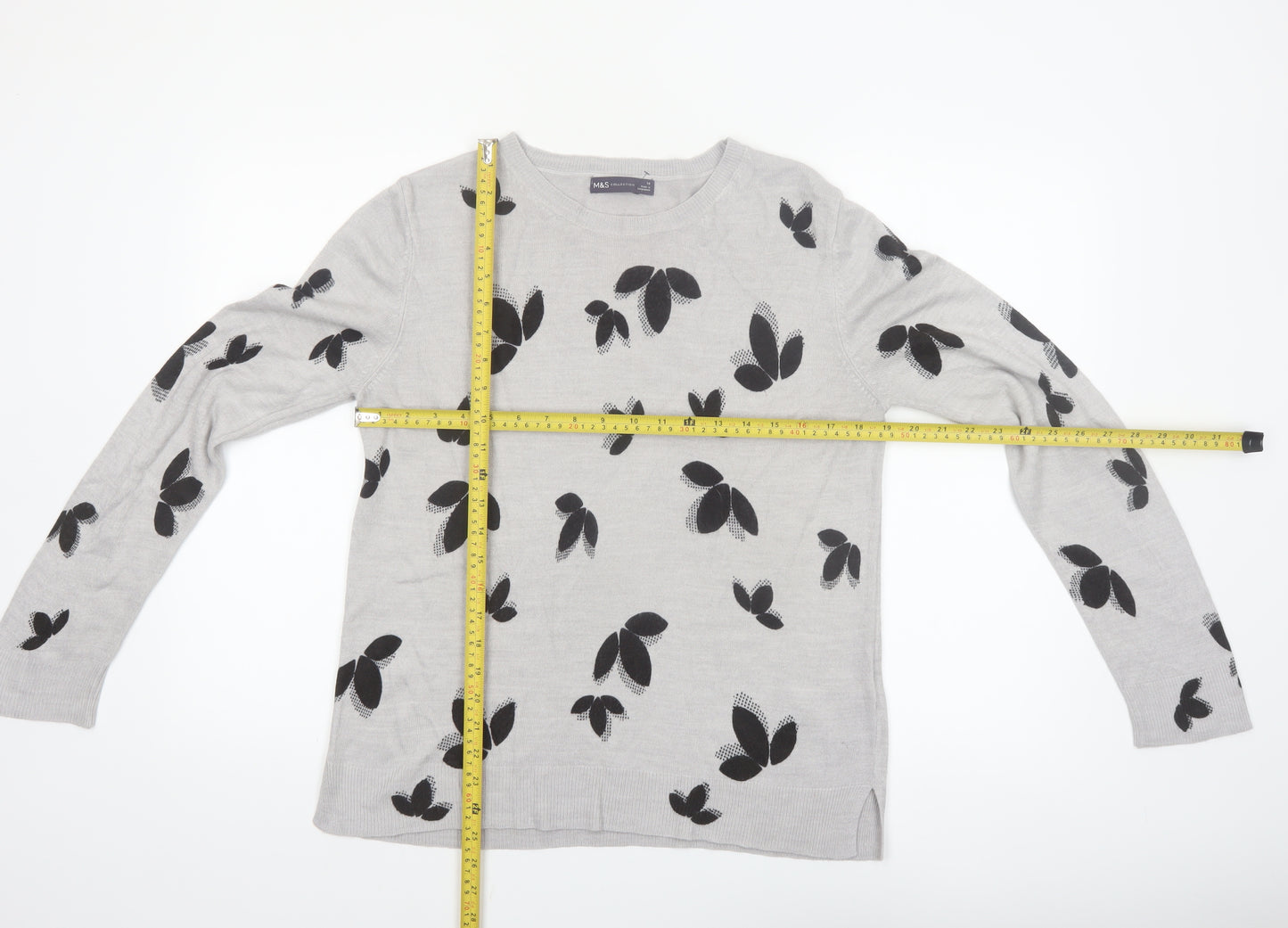 Marks and Spencer Womens Grey Floral Knit Jumper Size 14