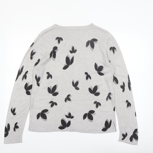 Marks and Spencer Womens Grey Floral Knit Jumper Size 14