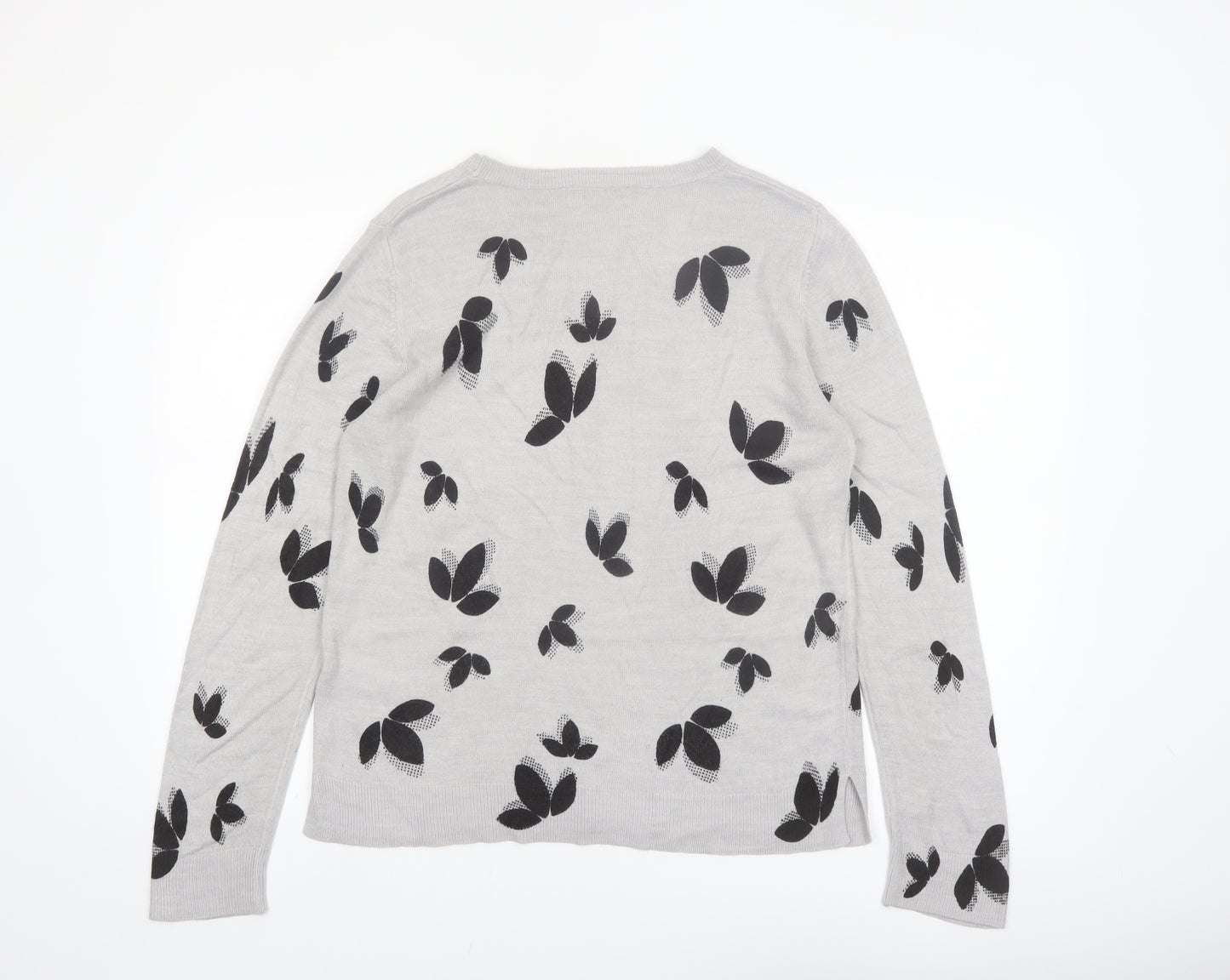 Marks and Spencer Womens Grey Floral Knit Jumper Size 14