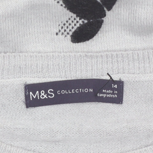 Marks and Spencer Womens Grey Floral Knit Jumper Size 14