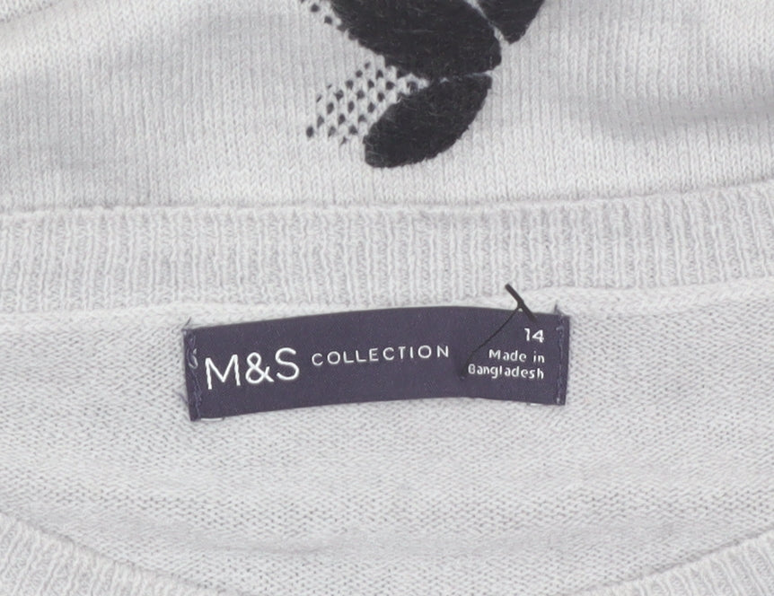 Marks and Spencer Womens Grey Floral Knit Jumper Size 14