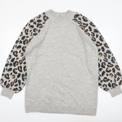 Tu Women Grey Leopard Balloon Sleeve Knit Jumper Size 16
