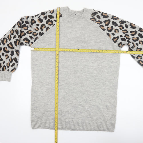 Tu Women Grey Leopard Balloon Sleeve Knit Jumper Size 16
