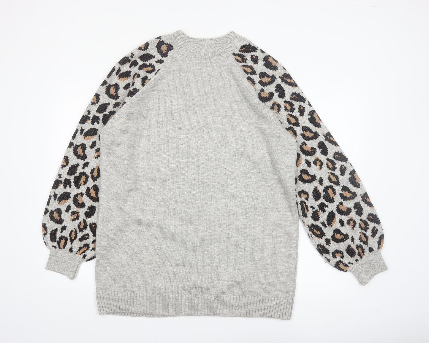 Tu Women Grey Leopard Balloon Sleeve Knit Jumper Size 16