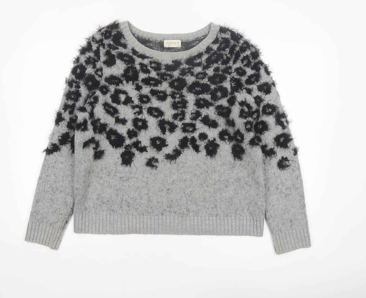 Marks and Spencer Women Grey Animal Print Knit Jumper Size 14