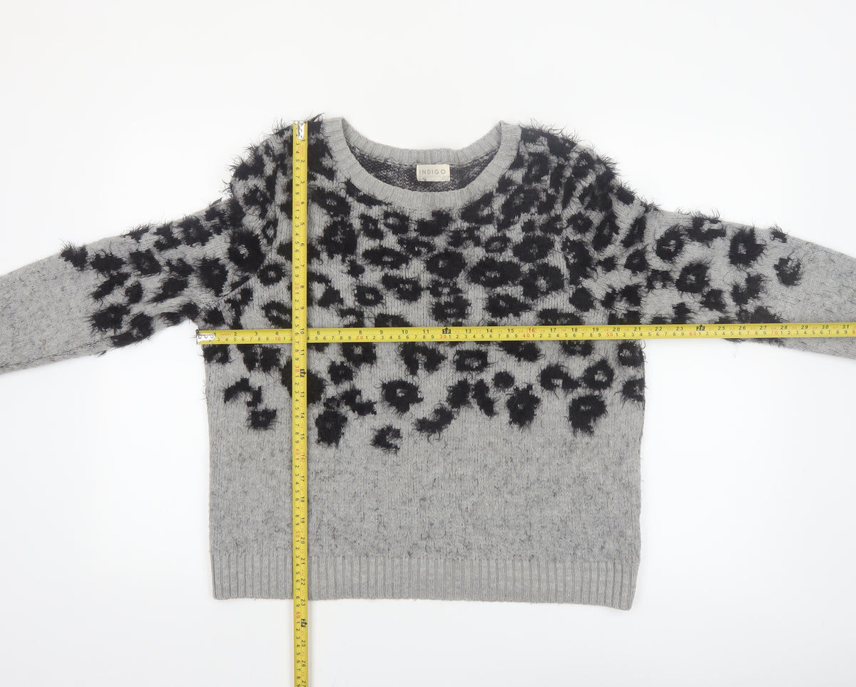 Marks and Spencer Women Grey Animal Print Knit Jumper Size 14