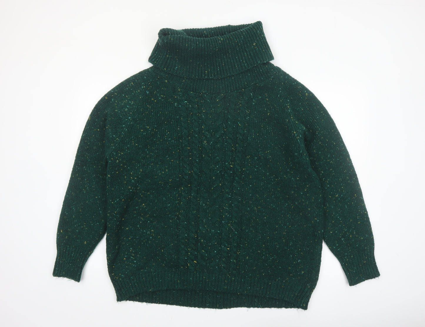 Cotton Traders Womens Green Roll Neck Cable-Knit Jumper Size 20