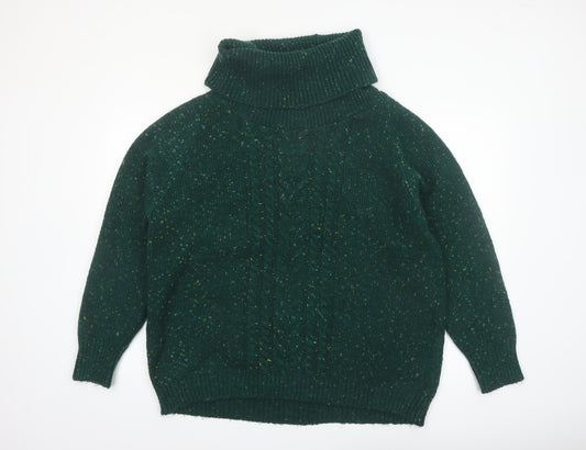 Cotton Traders Womens Green Roll Neck Cable-Knit Jumper Size 20