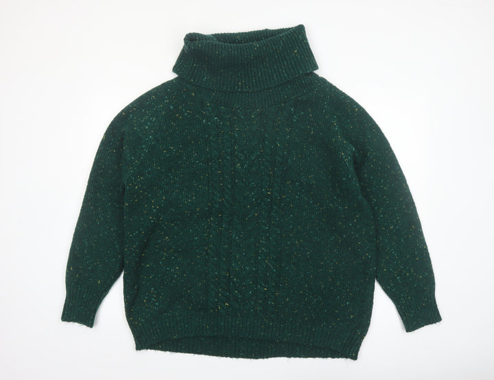 Cotton Traders Womens Green Roll Neck Cable-Knit Jumper Size 20