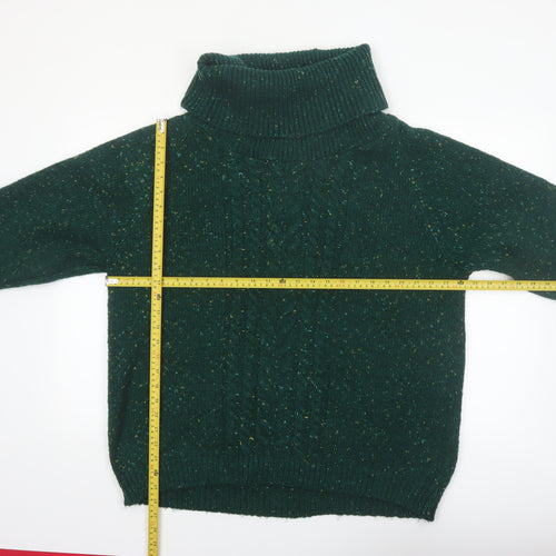 Cotton Traders Womens Green Roll Neck Cable-Knit Jumper Size 20