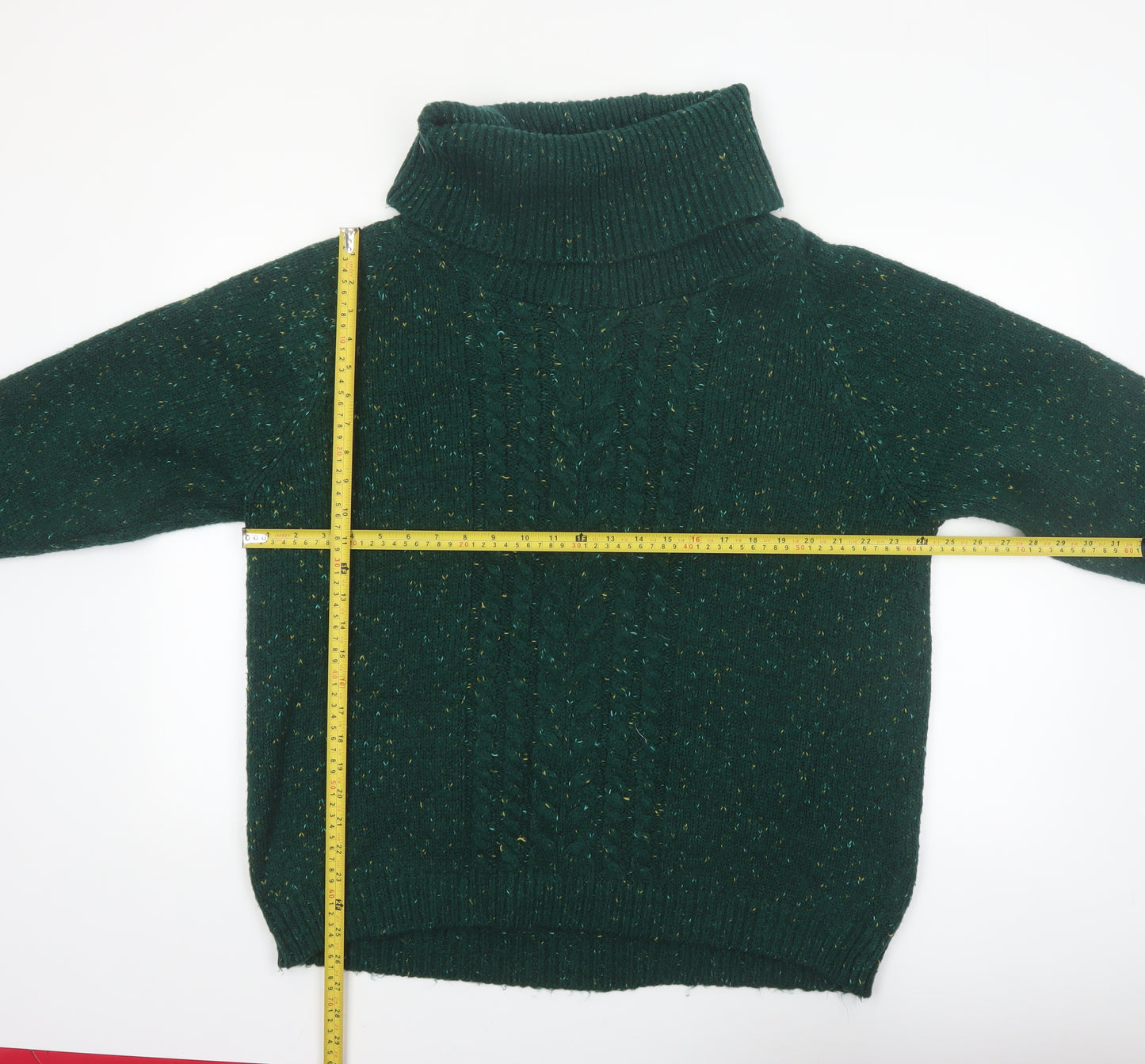 Cotton Traders Womens Green Roll Neck Cable-Knit Jumper Size 20