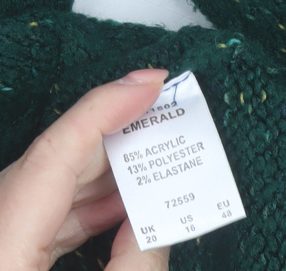 Cotton Traders Womens Green Roll Neck Cable-Knit Jumper Size 20