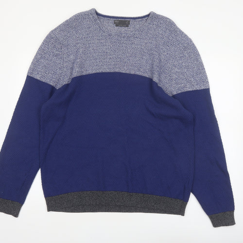 Marks and Spencer Men's Blue 2XL Cotton Blend Crew Neck Jumper