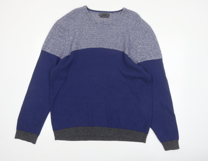 Marks and Spencer Men's Blue 2XL Cotton Blend Crew Neck Jumper