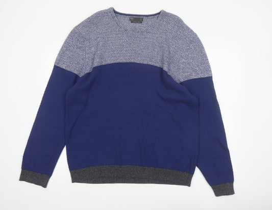 Marks and Spencer Men's Blue 2XL Cotton Blend Crew Neck Jumper