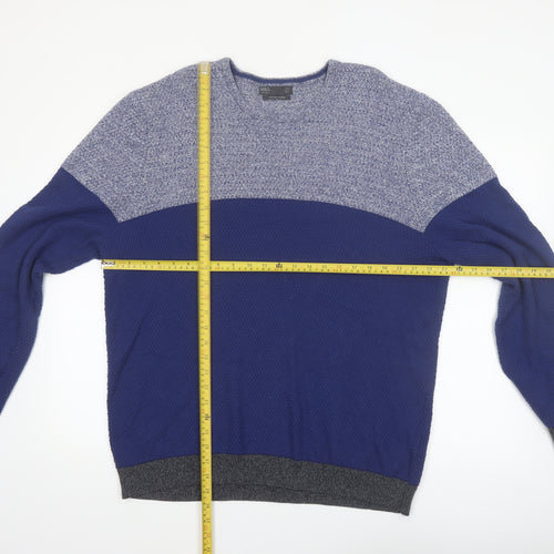 Marks and Spencer Men's Blue 2XL Cotton Blend Crew Neck Jumper