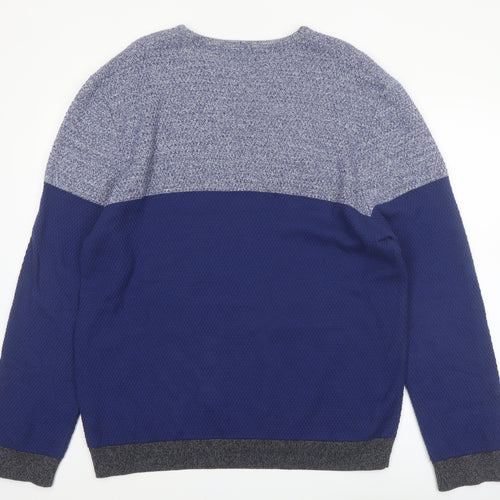 Marks and Spencer Men's Blue 2XL Cotton Blend Crew Neck Jumper