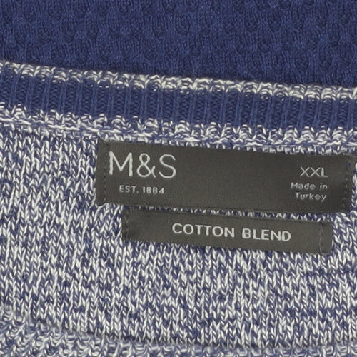 Marks and Spencer Men's Blue 2XL Cotton Blend Crew Neck Jumper