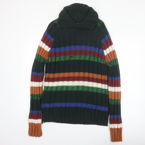 Desigual Men's Multicoloured Striped Roll Neck Chunky-Knit Jumper L