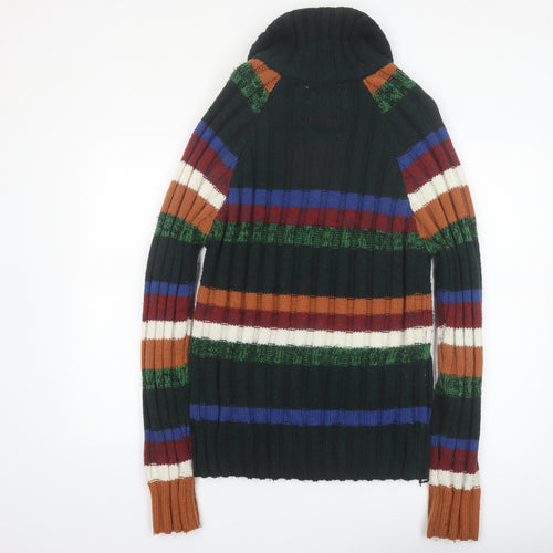 Desigual Men's Multicoloured Striped Roll Neck Chunky-Knit Jumper L