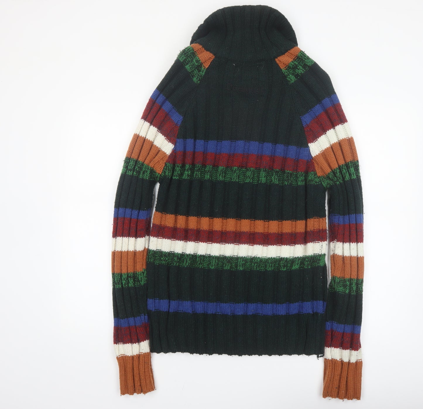 Desigual Men's Multicoloured Striped Roll Neck Chunky-Knit Jumper L