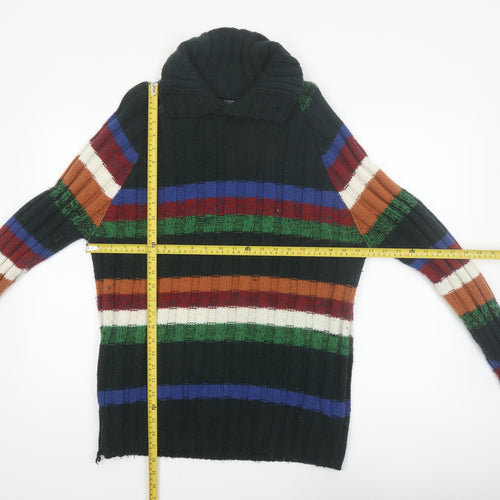 Desigual Men's Multicoloured Striped Roll Neck Chunky-Knit Jumper L